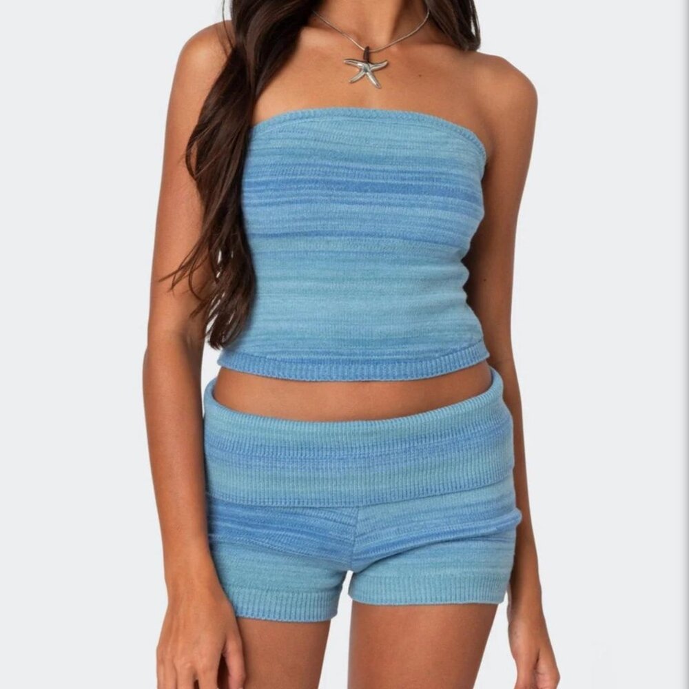 NWOT Edikted blue daytona gradient knit tube top Size Small
